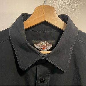 Harley Davidson Motorcycles Black Skull Short Sleeve Button Up Shirt Mens XL